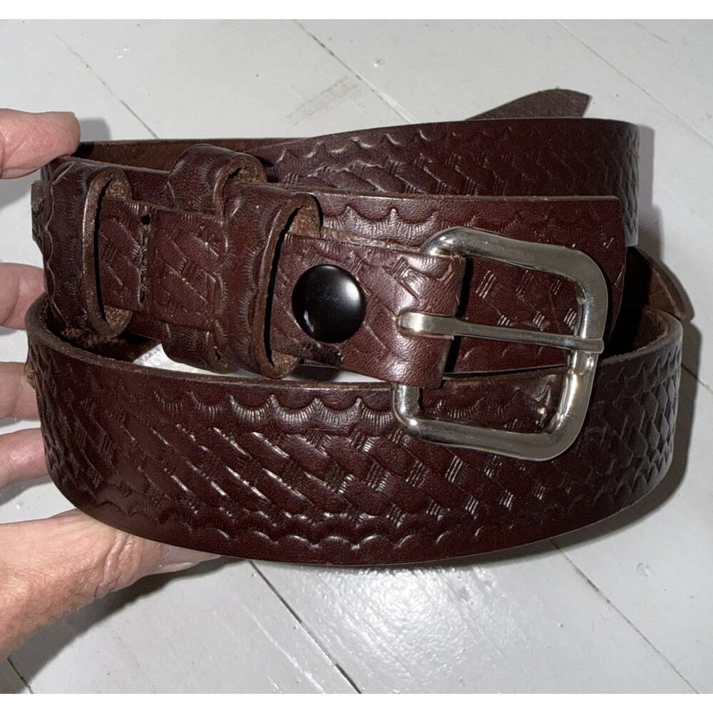 Boston 1.75” Garrison Dark Brown Leather Silver Buckle Belt Made In USA Sz 50